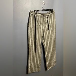 Liz Claiborne Classic Women's Gray & White Striped Trouser Pants W Tie Belt SZ 8